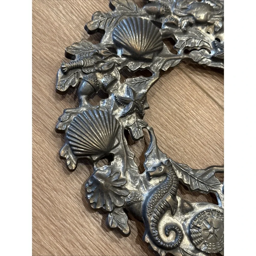 Vtg Godinger Silver-Plate Nautical Ocean Life Coastal Hanging Wreath Trivet 9